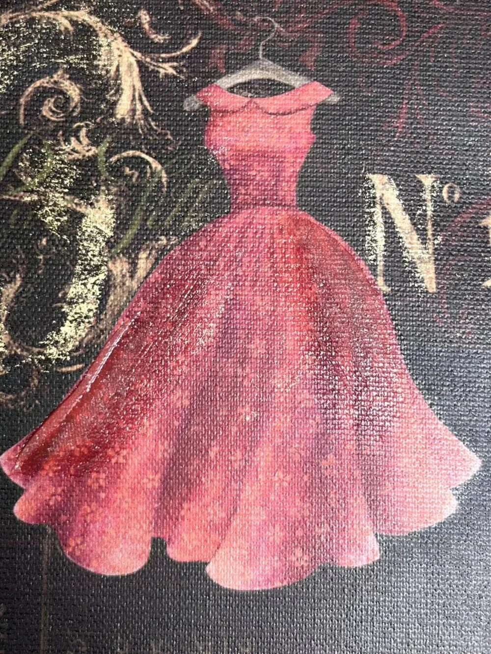 Pink Dress Fashion Canvas Wall Art 14x14 Black Gold Glam Decor
